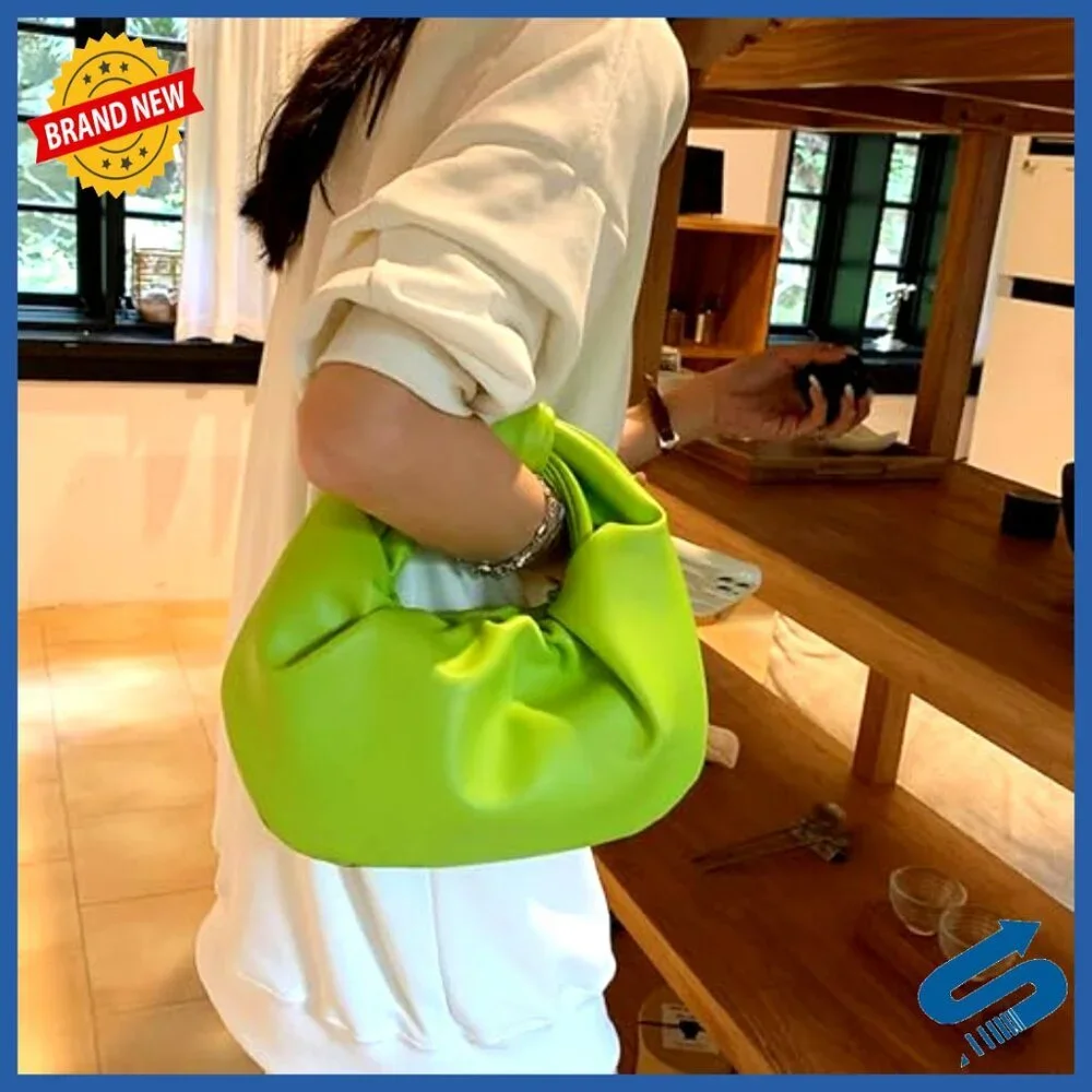 Wrinkled Leather Cloud Shape Knotted Hobo Handbag Clutch Purse